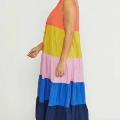 Purple Door Boutique Orange Combo Colorblock Maxi Dress