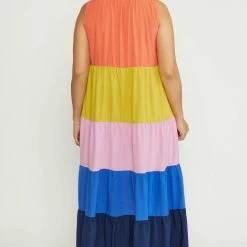 Purple Door Boutique Orange Combo Colorblock Maxi Dress