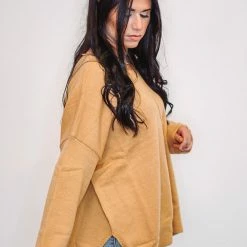 The Purple Door Boutique Brushed Yarn Knitted Mustard Sweater New Arrivals