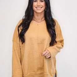 The Purple Door Boutique Brushed Yarn Knitted Mustard Sweater New Arrivals