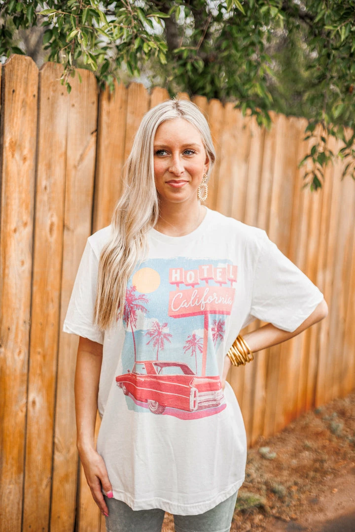 Purple Door Boutique New Arrivals Vintage White Hotel California Tee 2 Purple Door Boutique New Arrivals Vintage White Hotel California Tee