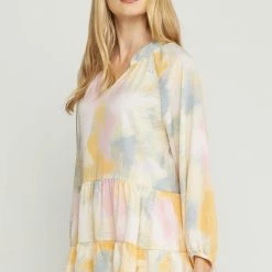 Purple Door Boutique Summer SALE Pink Pastels Watercolor Babydoll Top