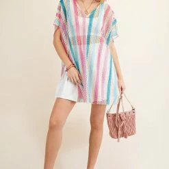 Purple Door Boutique Pastel Cream Crochet Style Top Ladies'