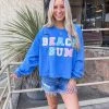 Distressed Vintage Couture Beach Bum Blue Cropped Sweatshirt