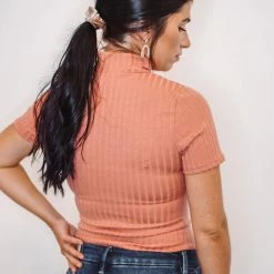 The Purple Door Boutique Wish Away Dusty Peach Ribbed Cut Out Top