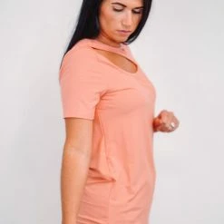Purple Door Boutique Ladies' Classic Ribbed Cut Out Peach Top