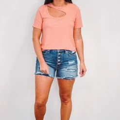 Purple Door Boutique Ladies' Classic Ribbed Cut Out Peach Top