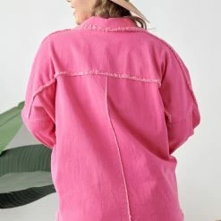 Purple Door Boutique Rhinestone Fringe Hot Pink Twill Jacket