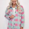 Purple Door Boutique New Arrivals Mint And Pink Plaid Shacket