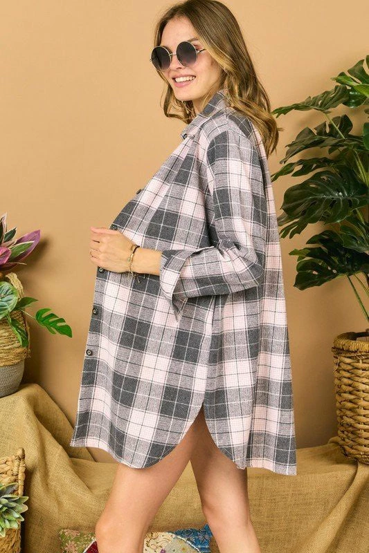 Purple Door Boutique Winter Season Pink Plaid Shacket 2 Purple Door Boutique Winter Season Pink Plaid Shacket