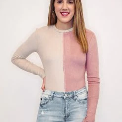 Purple Door Boutique Tan And Dusty Pink Bodysuit New Arrivals