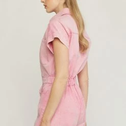 Purple Door Boutique Summer Festivals Pink Denim Romper