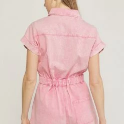 Purple Door Boutique Summer Festivals Pink Denim Romper