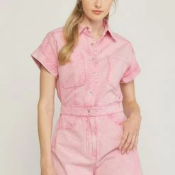 Purple Door Boutique Summer Festivals Pink Denim Romper