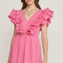 Purple Door Boutique New Arrivals Stolen Hearts Pink Ruffled Dress