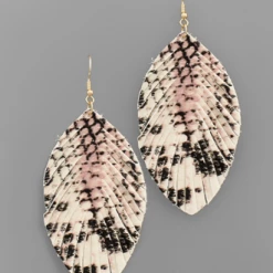 Purple Door Boutique Jewelry The Leather Feather Pink Snakeskin Earrings
