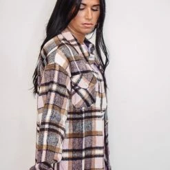 Purple Door Boutique Pink And White Plaid Shacket