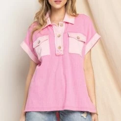 The Purple Door Boutique Sweet Impressions Pink Waffle Top New Arrivals