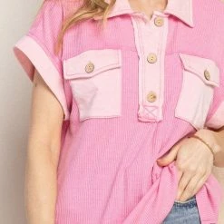 The Purple Door Boutique Sweet Impressions Pink Waffle Top New Arrivals
