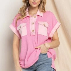 The Purple Door Boutique Sweet Impressions Pink Waffle Top New Arrivals