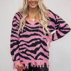 The Purple Door Boutique Ladies' The Pink Zebra Print Sweater
