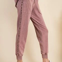 Purple Door Boutique Stars Faded Plum Terry Joggers