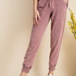 Purple Door Boutique Stars Faded Plum Terry Joggers