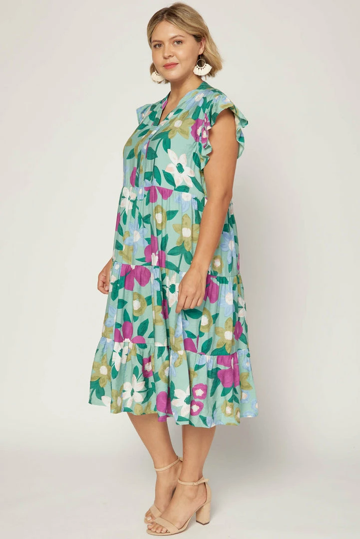 Purple Door Boutique Spring Floral Sage Midi Dress Ladies' 6 Purple Door Boutique Spring Floral Sage Midi Dress Ladies'