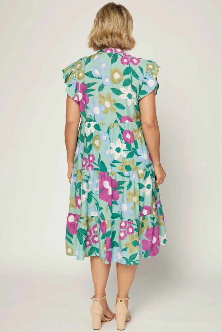 Purple Door Boutique Spring Floral Sage Midi Dress Ladies' 8 Purple Door Boutique Spring Floral Sage Midi Dress Ladies'