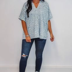 Purple Door Boutique Ladies' Leopard Print Powder Blue Top 7 Purple Door Boutique Ladies' Leopard Print Powder Blue Top