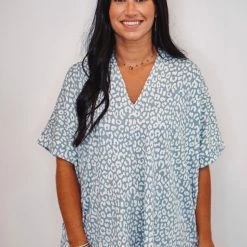 Purple Door Boutique Ladies' Leopard Print Powder Blue Top