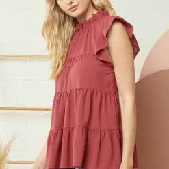 Purple Door Boutique Ladies' Making Memories Marsala Ruffle Tiered Top