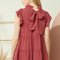 Purple Door Boutique Ladies' Making Memories Marsala Ruffle Tiered Top