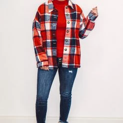 Purple Door Boutique Red And White Plaid Shacket