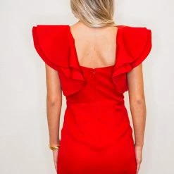 Purple Door Boutique Chic Ruffles Red Dress