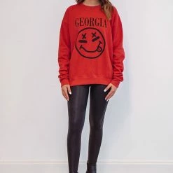 Purple Door Boutique Georgia Smiley Face Red Sweatshirt