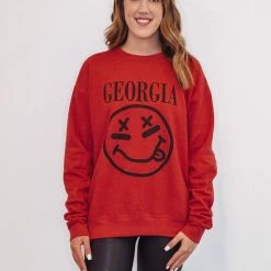 Purple Door Boutique Georgia Smiley Face Red Sweatshirt