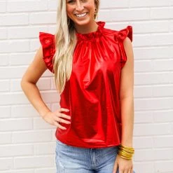 Purple Door Boutique Metallic Nights Red Pleather Top New Arrivals