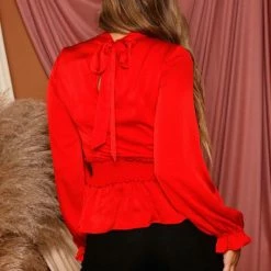 Purple Door Boutique Ladies' Red Hot Satin Peplum Top 5 Purple Door Boutique Ladies' Red Hot Satin Peplum Top