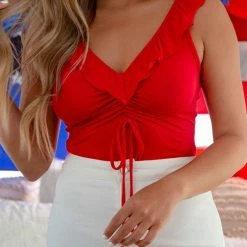 Purple Door Boutique Summer SALE Hottie Red Ruffle Bodysuit