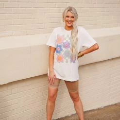 Purple Door Boutique Vintage White Smiley Flowers Tee New Arrivals