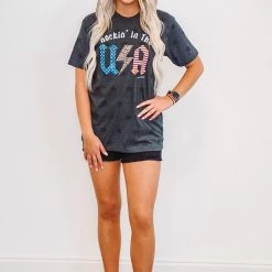 Purple Door Boutique Ladies' Rockin' In The USA Star Black Tee