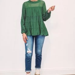 Purple Door Boutique Stylish Hunter Green Babydoll Top