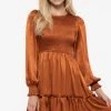 Purple Door Boutique Rust Sunset Smocked Satin Dress