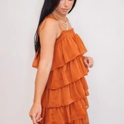 Purple Door Boutique Rustic Brown Tiered Mini Dress Ladies'