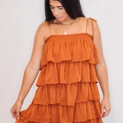 Purple Door Boutique Rustic Brown Tiered Mini Dress Ladies'