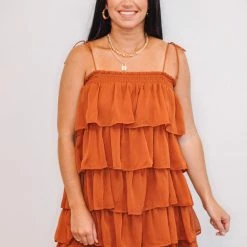 Purple Door Boutique Rustic Brown Tiered Mini Dress Ladies'