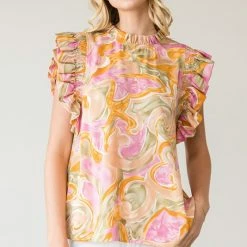 Purple Door Boutique Ladies' Sage Swirl Ruffle Top