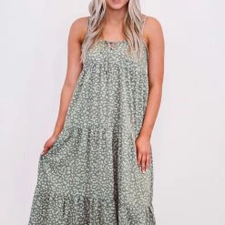 Purple Door Boutique Boho Life Olive Floral Tiered Midi Dress