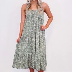 Purple Door Boutique Boho Life Olive Floral Tiered Midi Dress